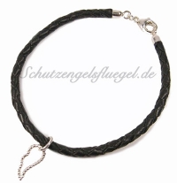 Lederarmband mit XXS Flügel aus Silber, schwarz